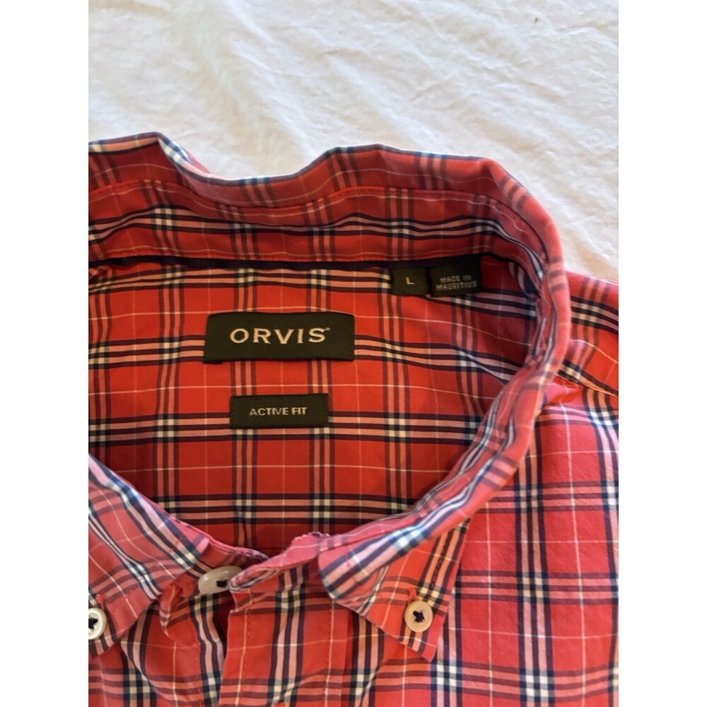 ORVIS Active Fit Heritage Wash 100% Cotton Red Plaid Long Sleeve Casual Shirt L - Picture 5 of 8